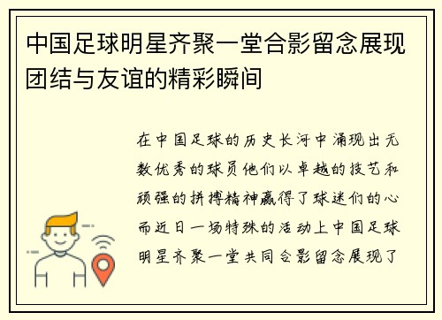 中国足球明星齐聚一堂合影留念展现团结与友谊的精彩瞬间